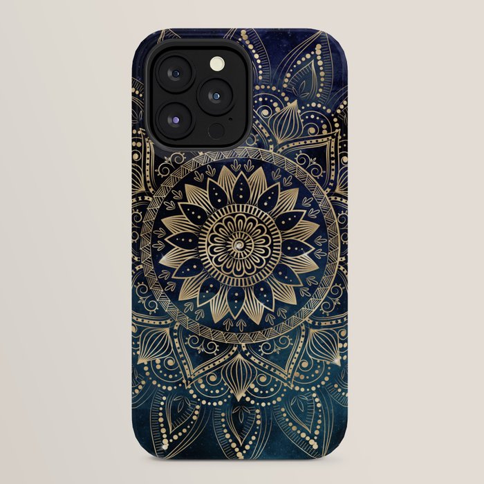 Elegant Gold Mandala Blue Galaxy iPhone Case