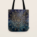 Elegant Gold Mandala Blue Galaxy Tote Bag Gallery Image 1
