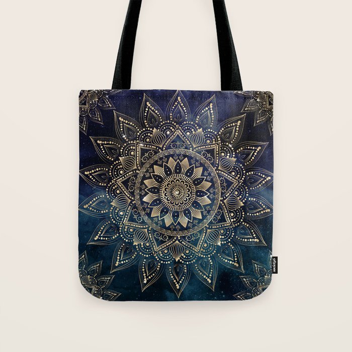 Elegant Gold Mandala Blue Galaxy Tote Bag Gallery Image 1