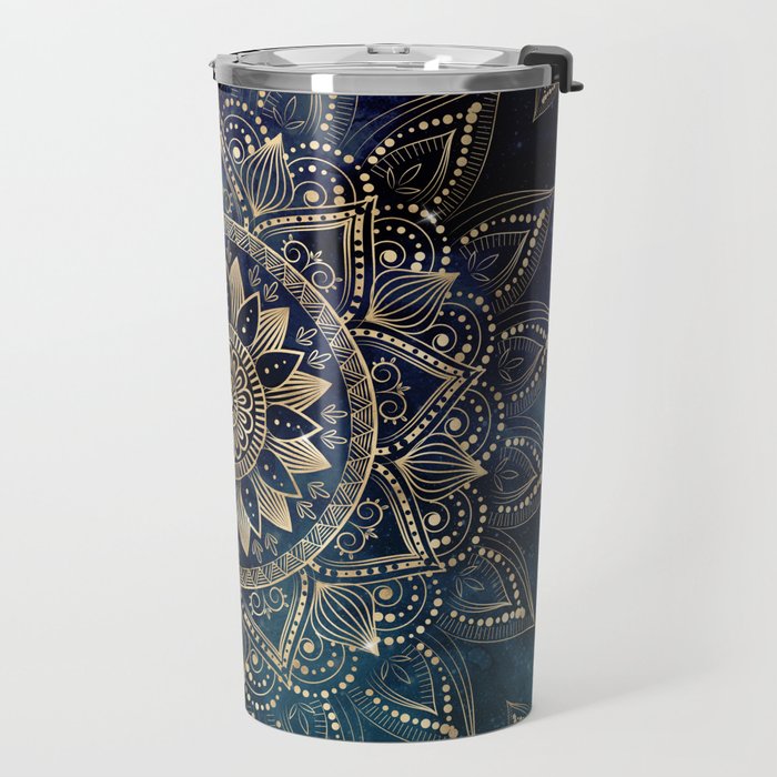 Elegant Gold Mandala Blue Galaxy Travel Mug Gallery Image 2
