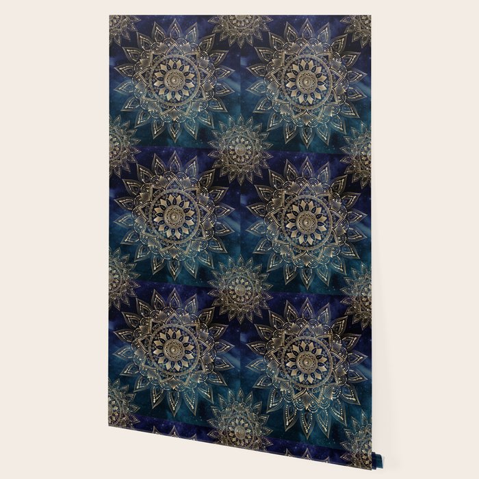 Elegant Gold Mandala Blue Galaxy Wallpaper Gallery Image 2