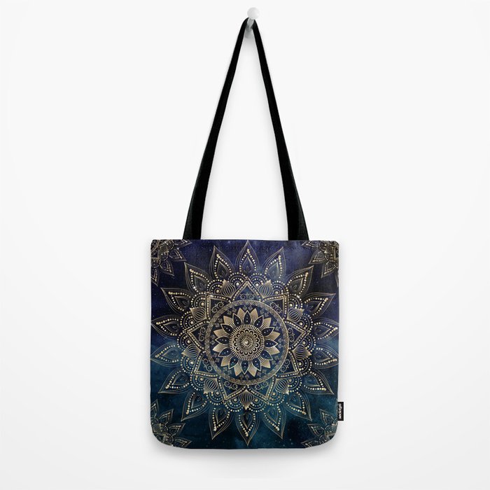 Elegant Gold Mandala Blue Galaxy Tote Bag Gallery Image 2