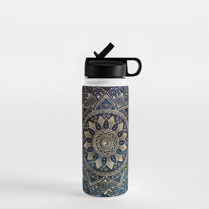 Elegant Gold Mandala Blue Galaxy Water Bottle Gallery Image 1