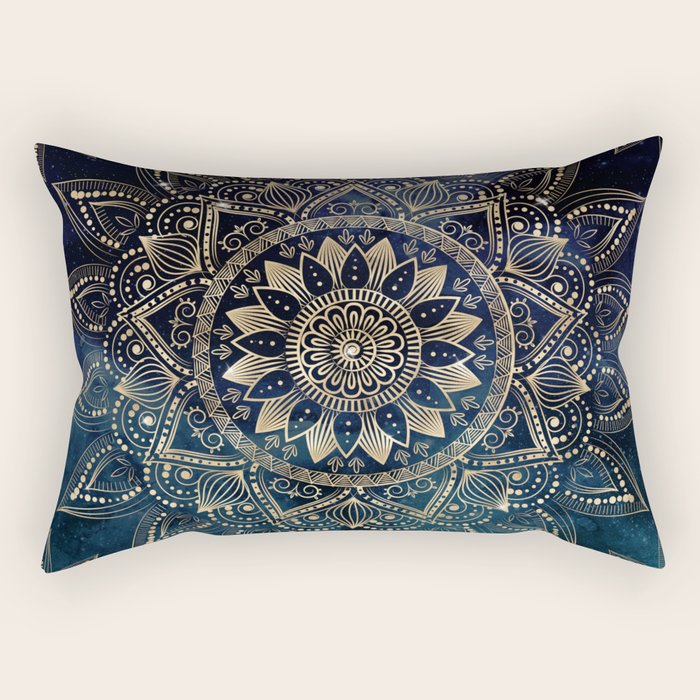 Elegant Gold Mandala Blue Galaxy Rectangular Pillow Gallery Image 2