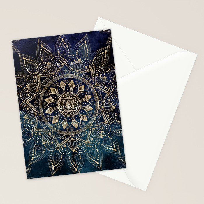 Elegant Gold Mandala Blue Galaxy Stationery Card Gallery Image 2