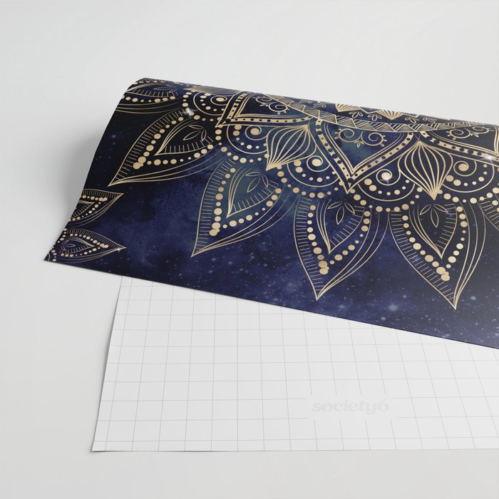 Elegant Gold Mandala Blue Galaxy Wrapping Paper Gallery Image 2