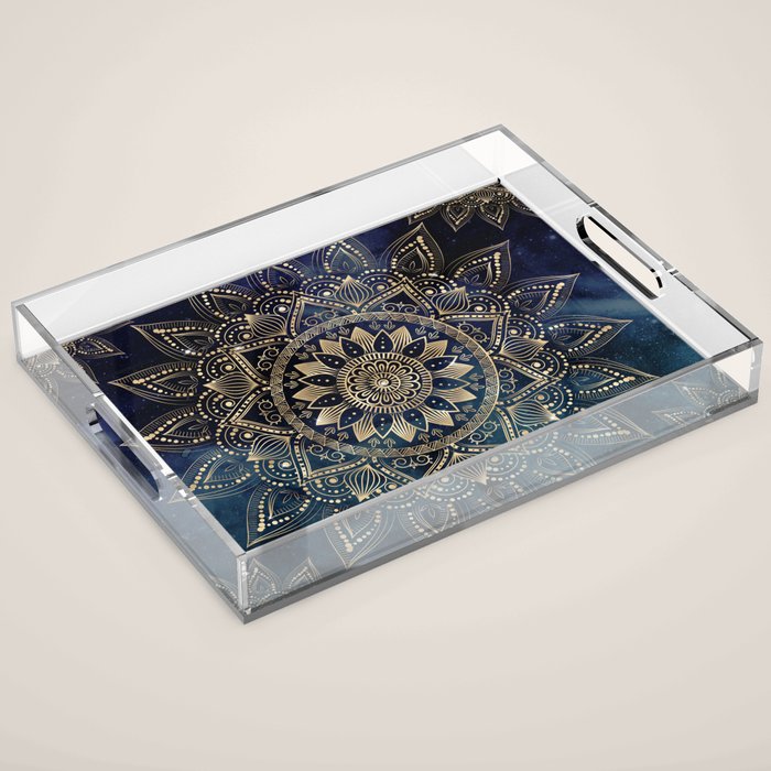 Elegant Gold Mandala Blue Galaxy Acrylic Tray Gallery Image 1
