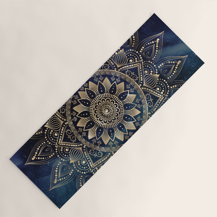 Elegant Gold Mandala Blue Galaxy Yoga Mat Gallery Image 1