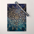 Elegant Gold Mandala Blue Galaxy Wrapping Paper Gallery Image 1