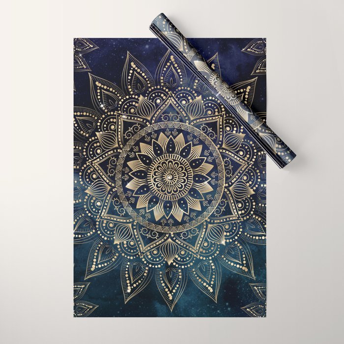 Elegant Gold Mandala Blue Galaxy Wrapping Paper Gallery Image 1