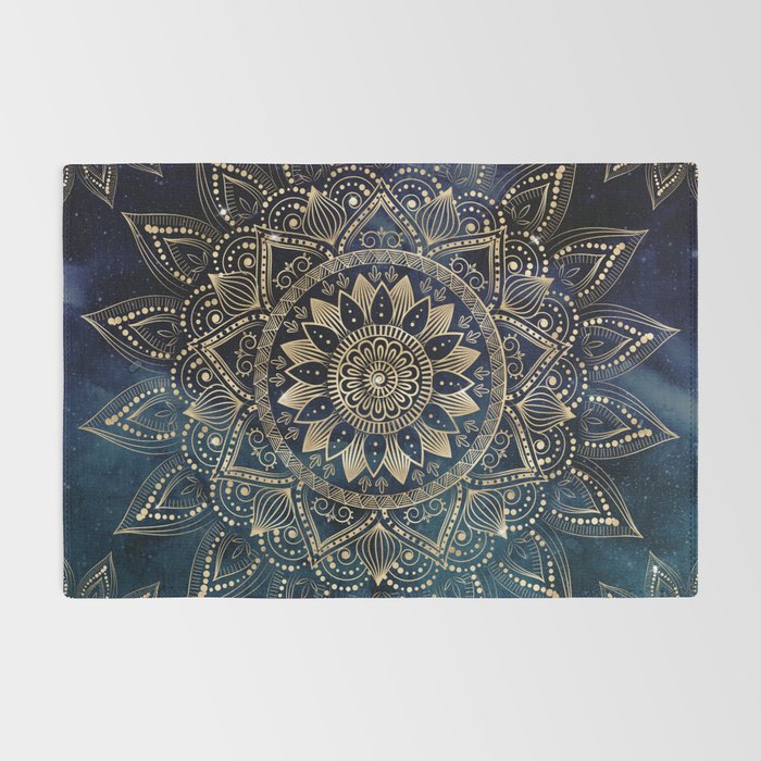 Elegant Gold Mandala Blue Galaxy Rug Gallery Image 2