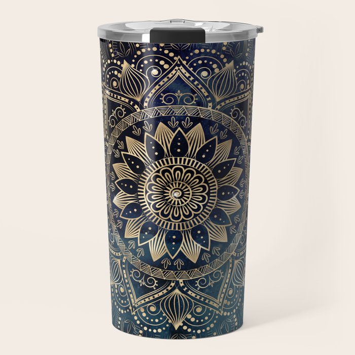 Elegant Gold Mandala Blue Galaxy Travel Mug Gallery Image 1