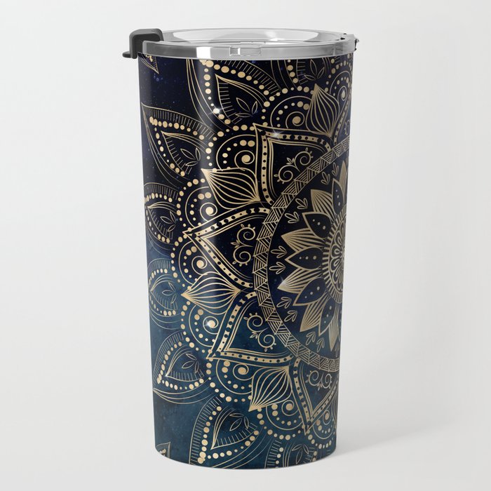 Elegant Gold Mandala Blue Galaxy Travel Mug Gallery Image 3