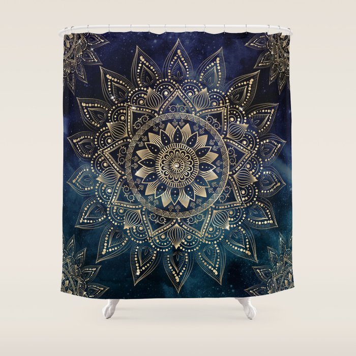 Elegant Gold Mandala Blue Galaxy Shower Curtain Gallery Image 1