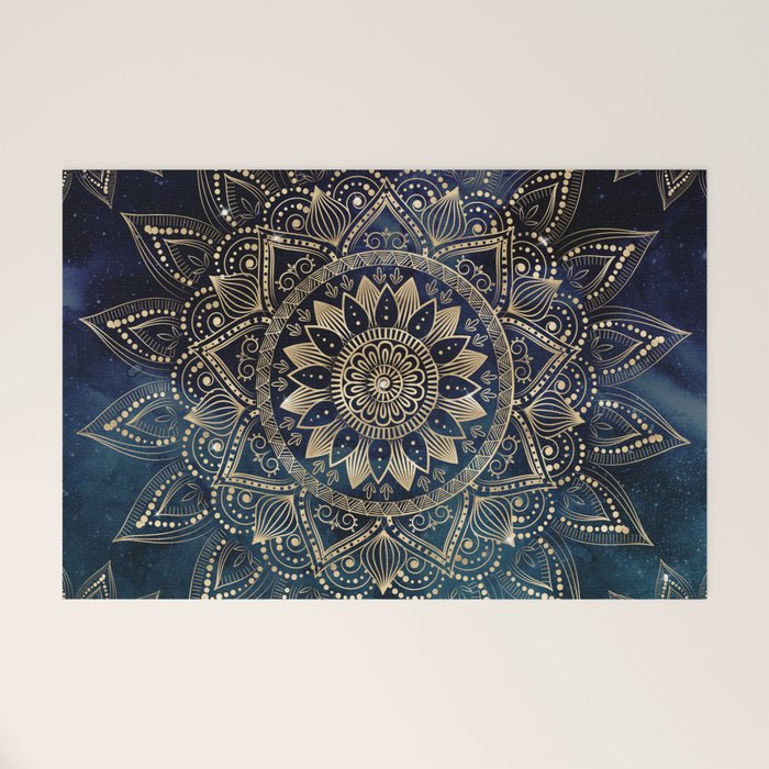 Elegant Gold Mandala Blue Galaxy Welcome Mat Gallery Image 1