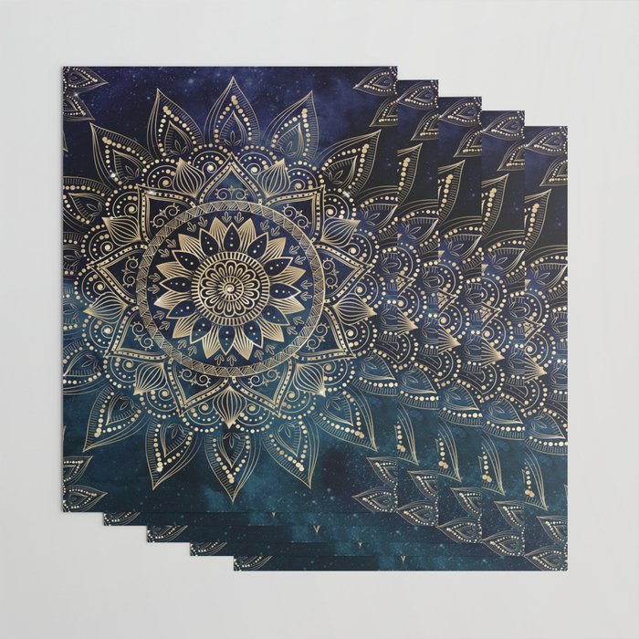 Elegant Gold Mandala Blue Galaxy Wrapping Paper Gallery Image 3
