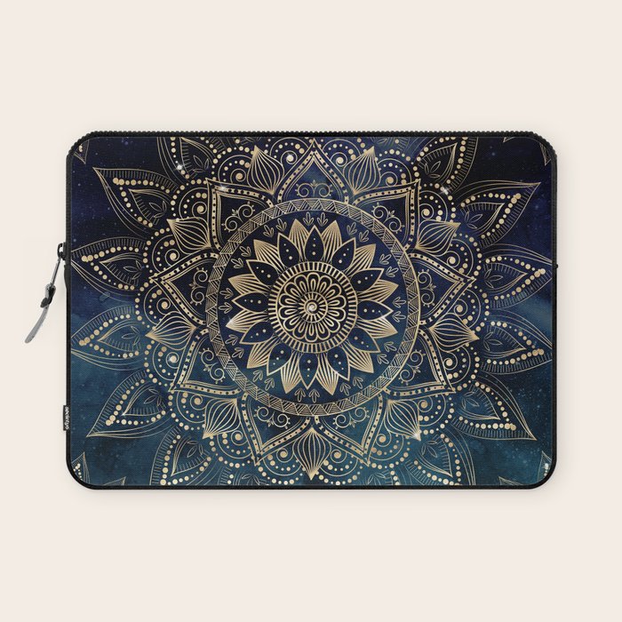 Elegant Gold Mandala Blue Galaxy Laptop Sleeve Gallery Image 1