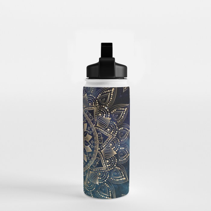 Elegant Gold Mandala Blue Galaxy Water Bottle Gallery Image 2