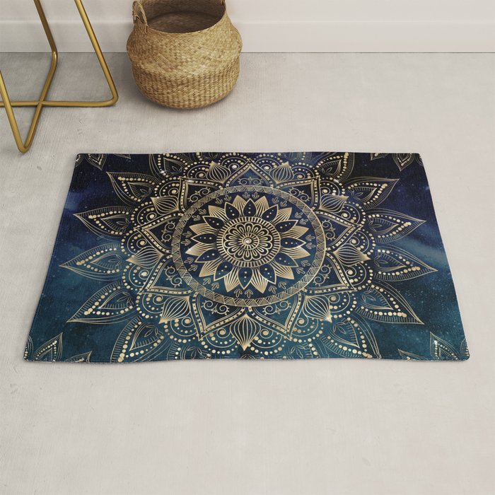 Elegant Gold Mandala Blue Galaxy Rug Gallery Image 1