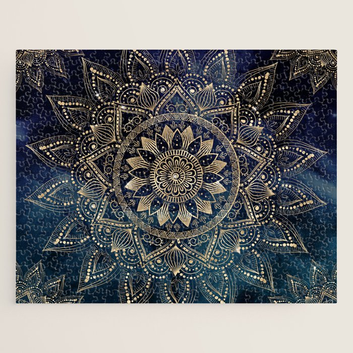 Elegant Gold Mandala Blue Galaxy Jigsaw Puzzle Gallery Image 1