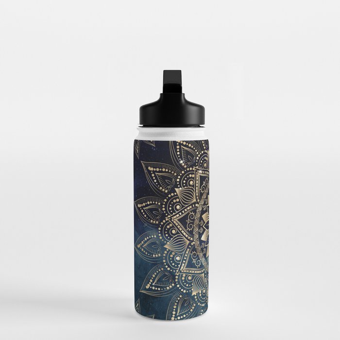 Elegant Gold Mandala Blue Galaxy Water Bottle Gallery Image 3