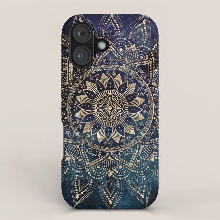 Elegant Gold Mandala Blue Galaxy iPhone Case Gallery Image 1