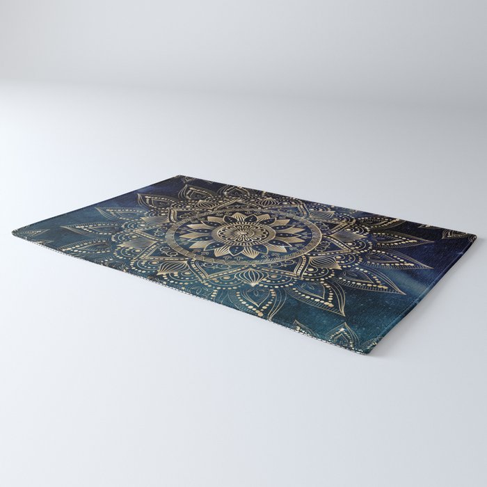 Elegant Gold Mandala Blue Galaxy Rug Gallery Image 3