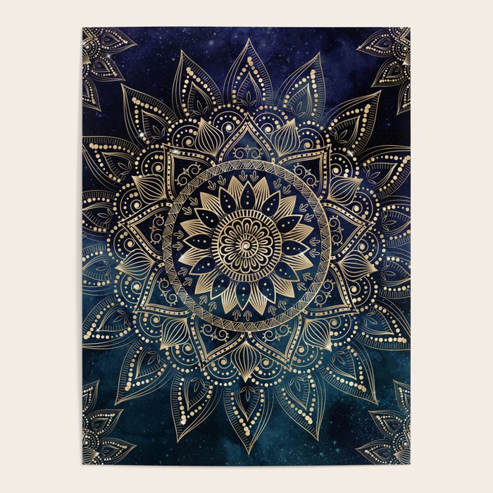 Elegant Gold Mandala Blue Galaxy Poster Gallery Image 4