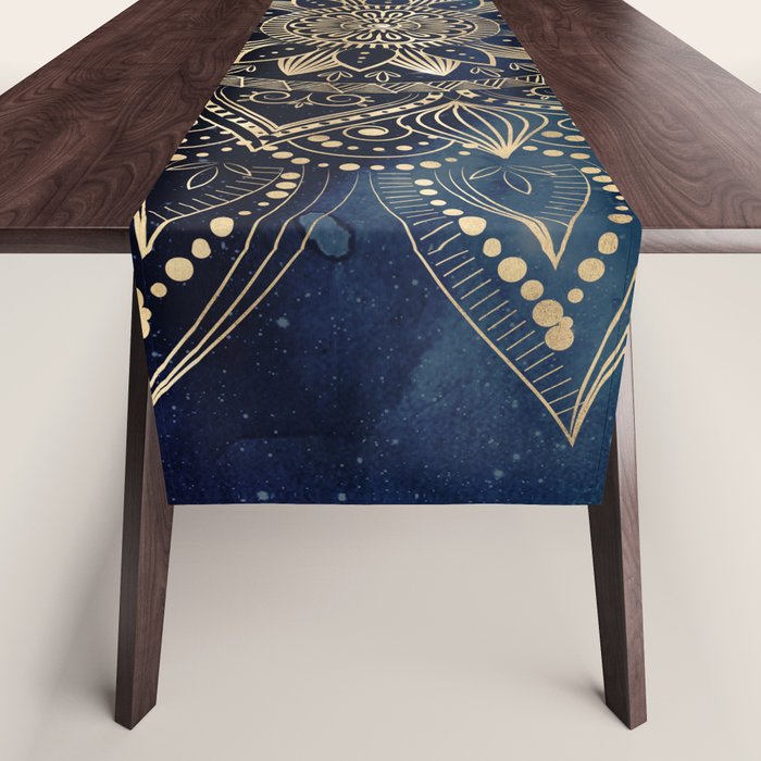 Elegant Gold Mandala Blue Galaxy Table Runner Gallery Image 1