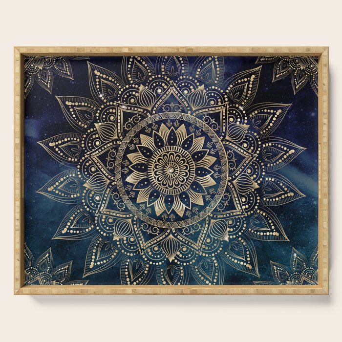 Elegant Gold Mandala Blue Galaxy Serving Tray Gallery Image 1