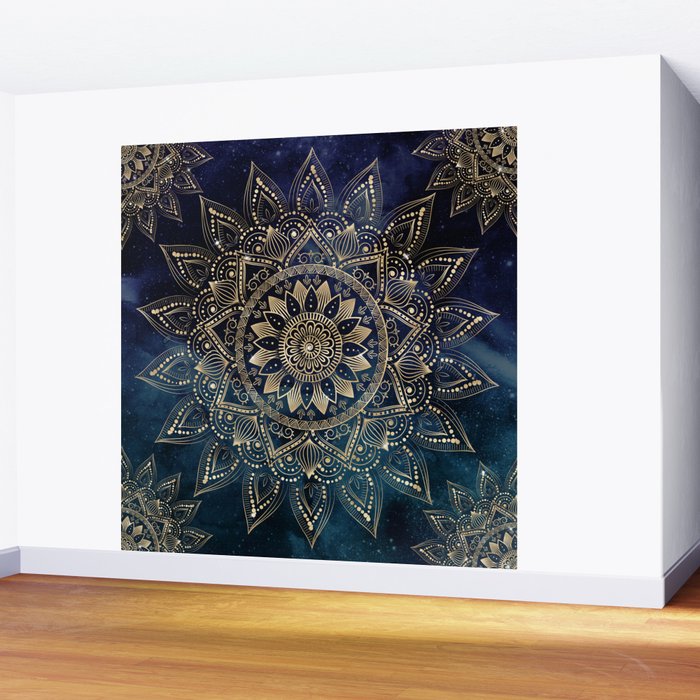 Elegant Gold Mandala Blue Galaxy Wall Mural Gallery Image 2