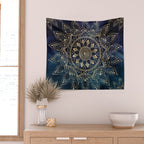 Elegant Gold Mandala Blue Galaxy Wall Tapestry Gallery Image 2