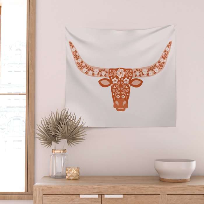 Floral Longhorn â Burnt Orange Wall Tapestry Gallery Image 2