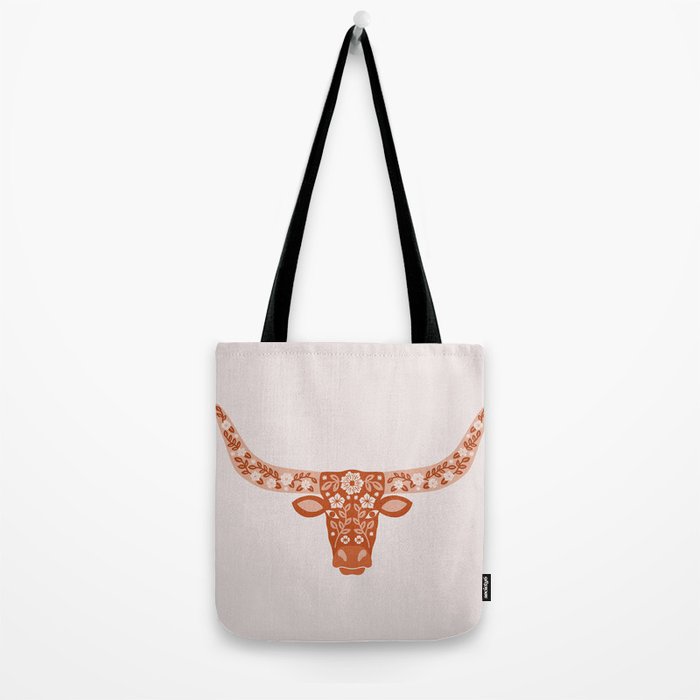 Floral Longhorn â Burnt Orange Tote Bag Gallery Image 2