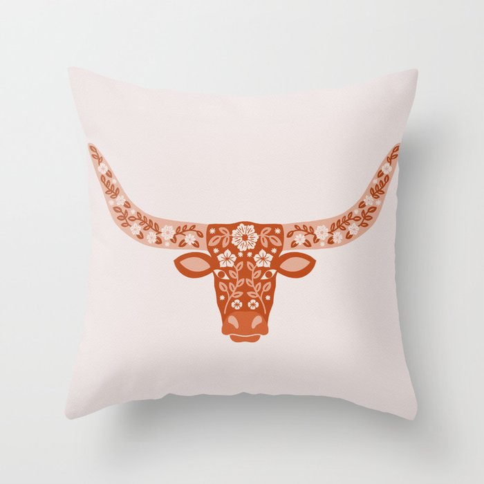 Floral Longhorn â Burnt Orange Throw Pillow Gallery Image 6