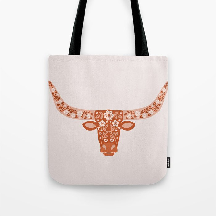 Floral Longhorn â Burnt Orange Tote Bag