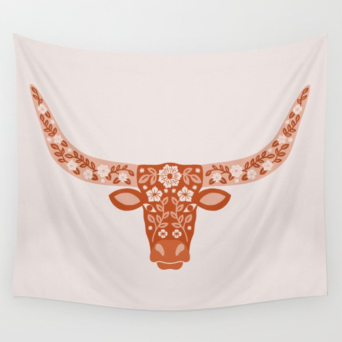 Floral Longhorn â Burnt Orange Wall Tapestry Gallery Image 4
