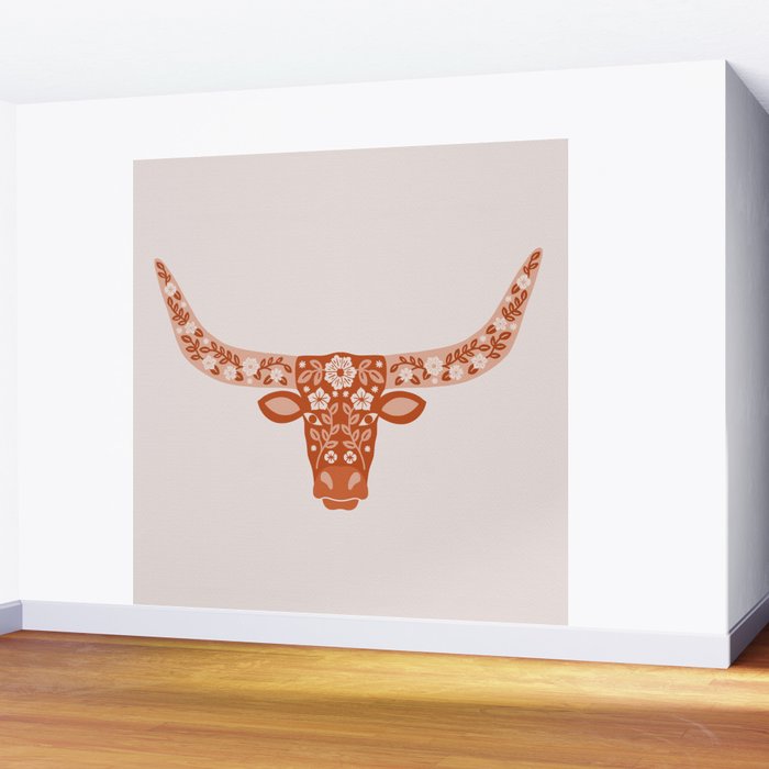 Floral Longhorn â Burnt Orange Wall Mural Gallery Image 2