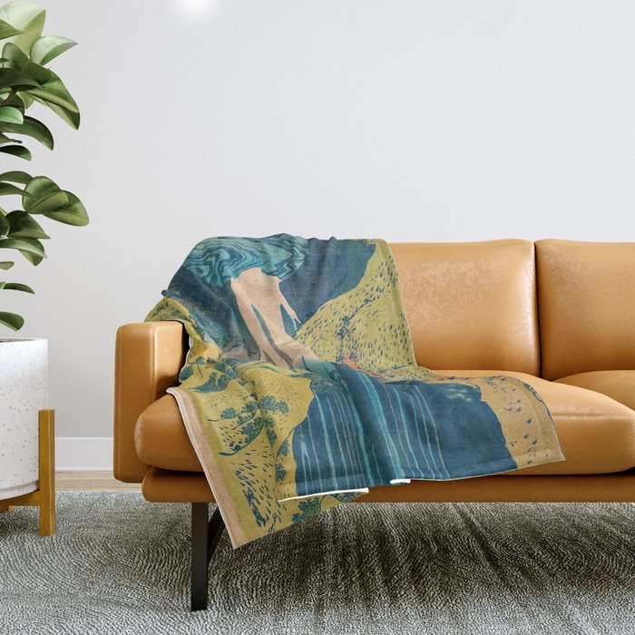 Amida Falls by Katsushika Hokusai Throw Blanket Gallery Image 1