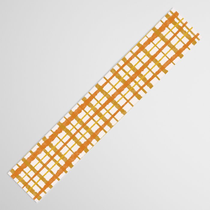 Hygge Retro Stripe Painted Plaid Pattern Orange Mustard Cream Table Runner Gallery Image 3