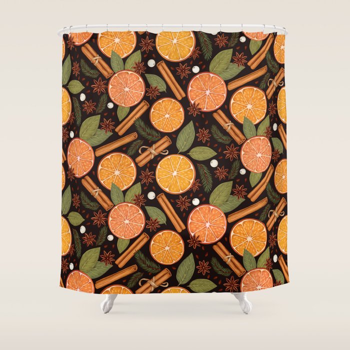Winter Spice in Charcoal Shower Curtain Gallery Image 1