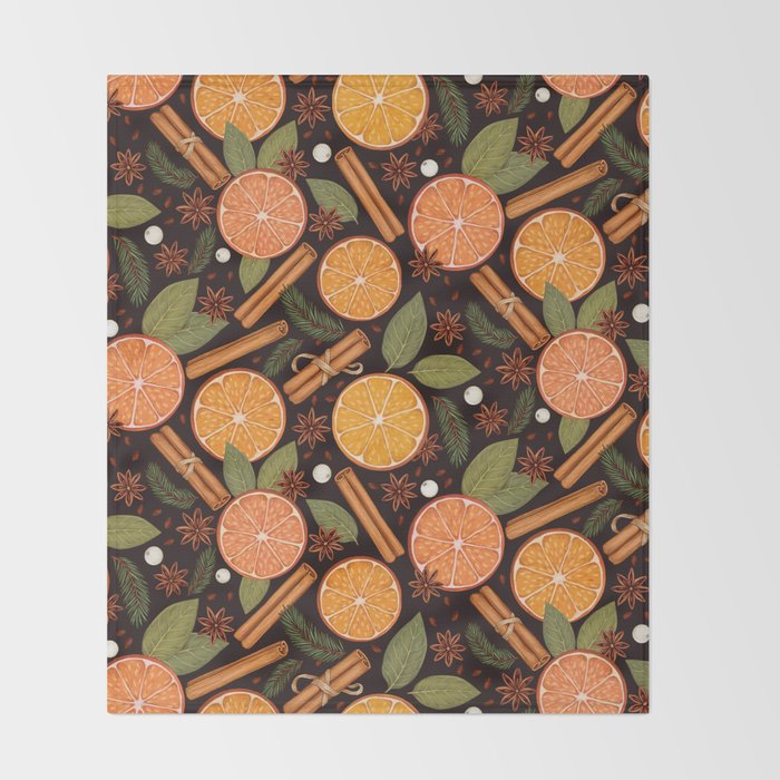 Winter Spice in Charcoal Throw Blanket Gallery Image 2