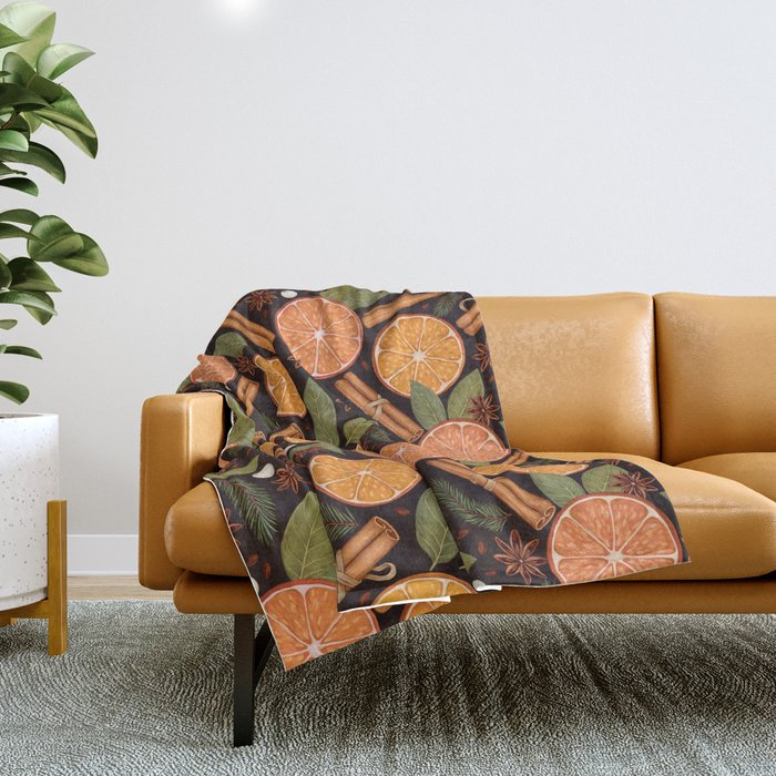 Winter Spice in Charcoal Throw Blanket Gallery Image 1