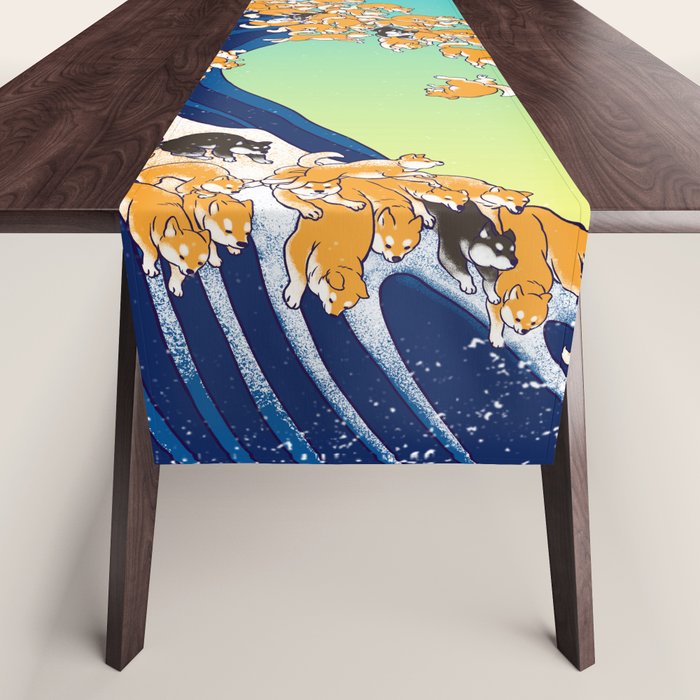 Shiba Inu in Great Wave Table Runner Gallery Image 1