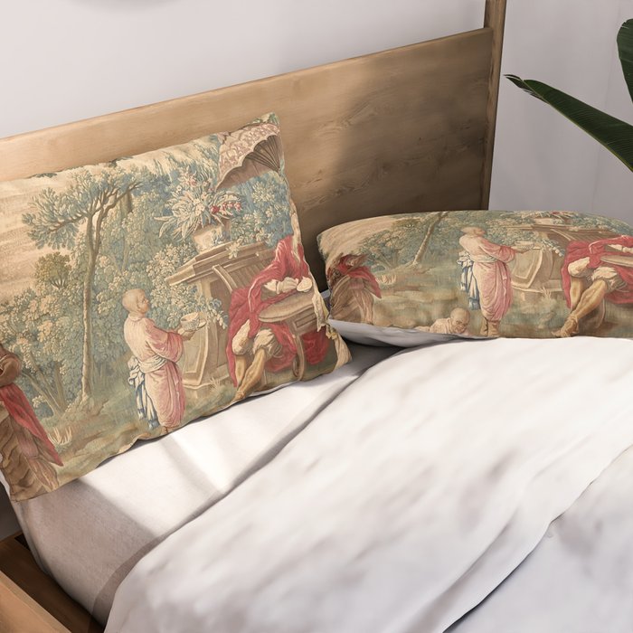 Antique 18th Century Chinoiserie Aubusson Tapestry Francois Boucher Pillow Sham Gallery Image 2
