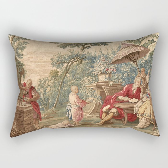 Antique 18th Century Chinoiserie Aubusson Tapestry Francois Boucher Rectangular Pillow Gallery Image 1