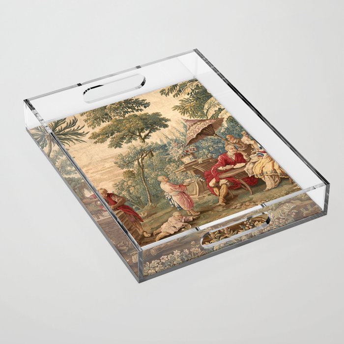 Antique 18th Century Chinoiserie Aubusson Tapestry Francois Boucher Acrylic Tray Gallery Image 1
