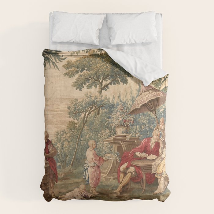 Antique 18th Century Chinoiserie Aubusson Tapestry Francois Boucher Duvet Cover Gallery Image 1