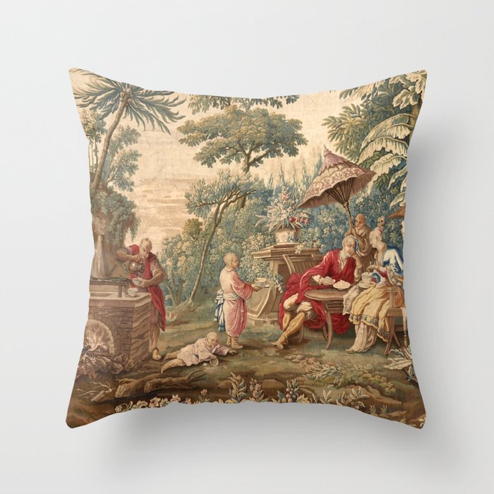 Antique 18th Century Chinoiserie Aubusson Tapestry Francois Boucher Throw Pillow Gallery Image 1