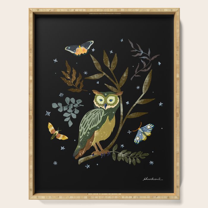 Moonlit Owl and Fluttering Moths Serving Tray Gallery Image 1